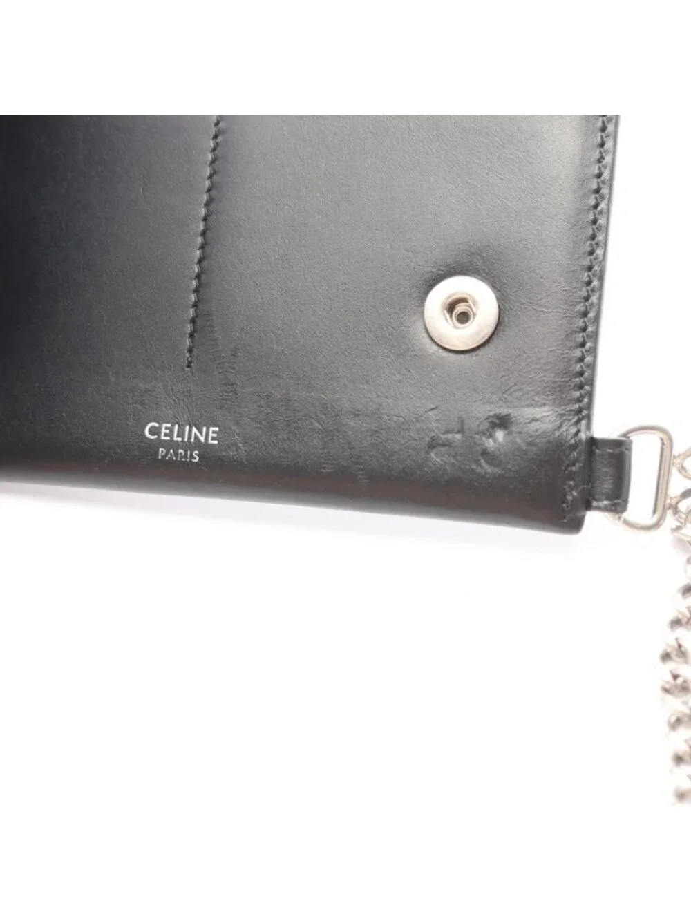 Celine Billfold Biker Chain Wallet Black Leather Shoulder